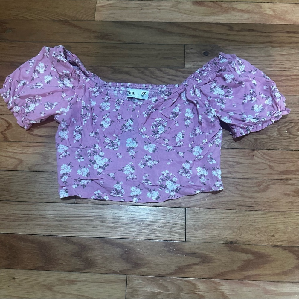 NWT Hollister Pink Floral Crop Top Puff Sleeve Coquette Cottagecore Whimsy XS